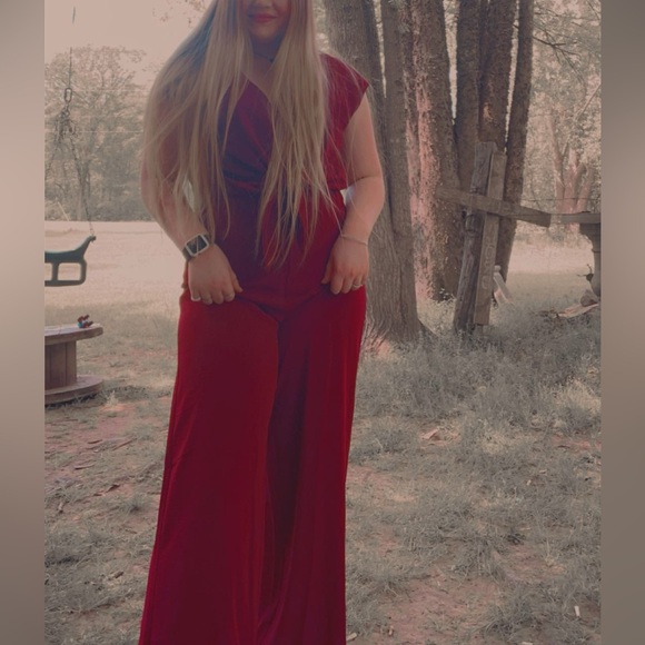 She + Sky Deep Red Jumpsuit - Picture 8 of 8